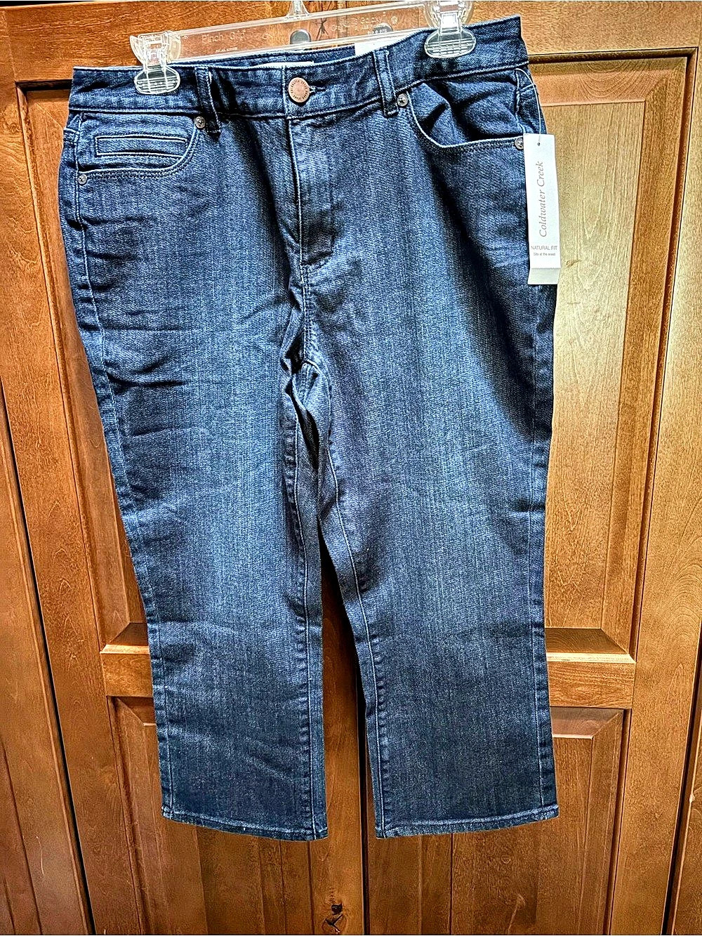 Coldwater Creek Natural Fit Denim Mini Bootcut Crop Blue Waist 12 NWT